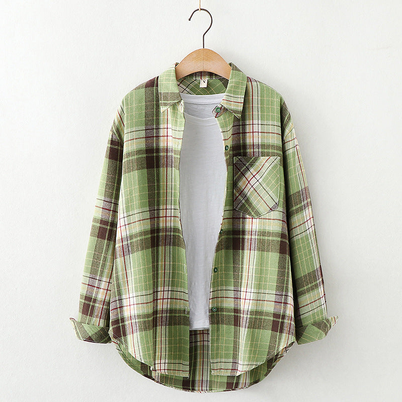 Plaid Shirt Women'S Long-Sleeved Loose Shirt Jacket