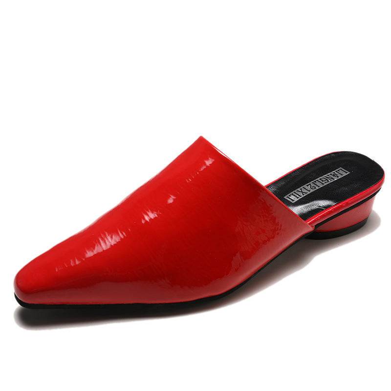 Womens Flats Shoes Mules Slides Pu Leather Slides Low Heels Pointed Toe Slippers - Mubimart