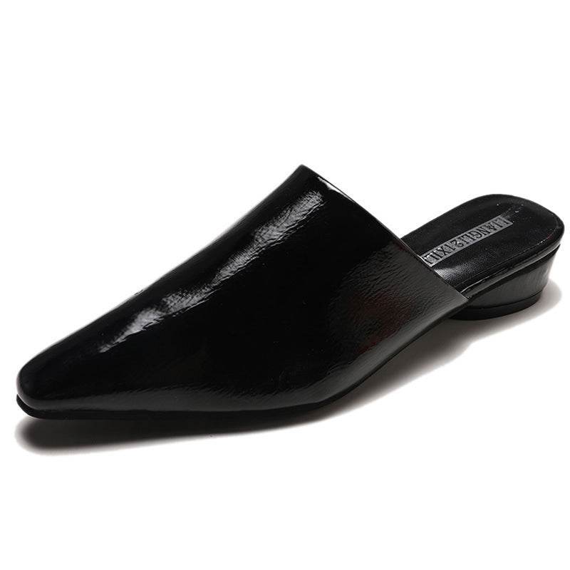 Womens Flats Shoes Mules Slides Pu Leather Slides Low Heels Pointed Toe Slippers - Mubimart