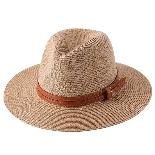 Soft Shaped Straw Hat Women Men Wide Brim Sun UV Protection Fedora Hat - Mubimart