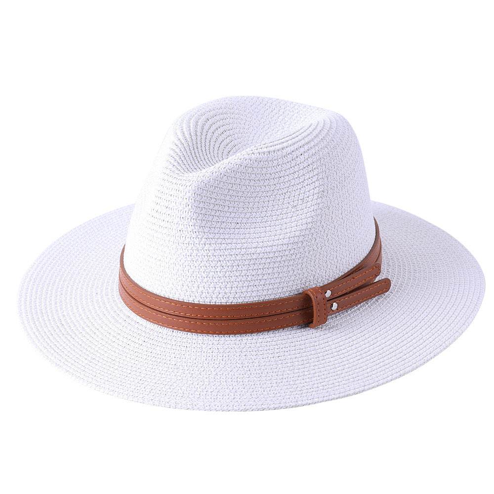 Soft Shaped Straw Hat Women Men Wide Brim Sun UV Protection Fedora Hat - Mubimart