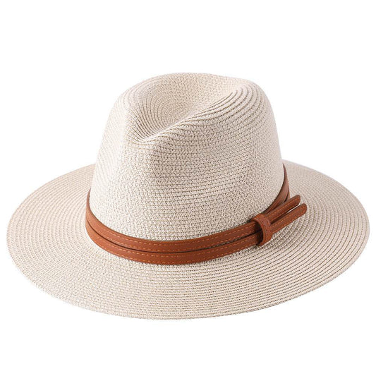 Soft Shaped Straw Hat Women Men Wide Brim Sun UV Protection Fedora Hat - Mubimart