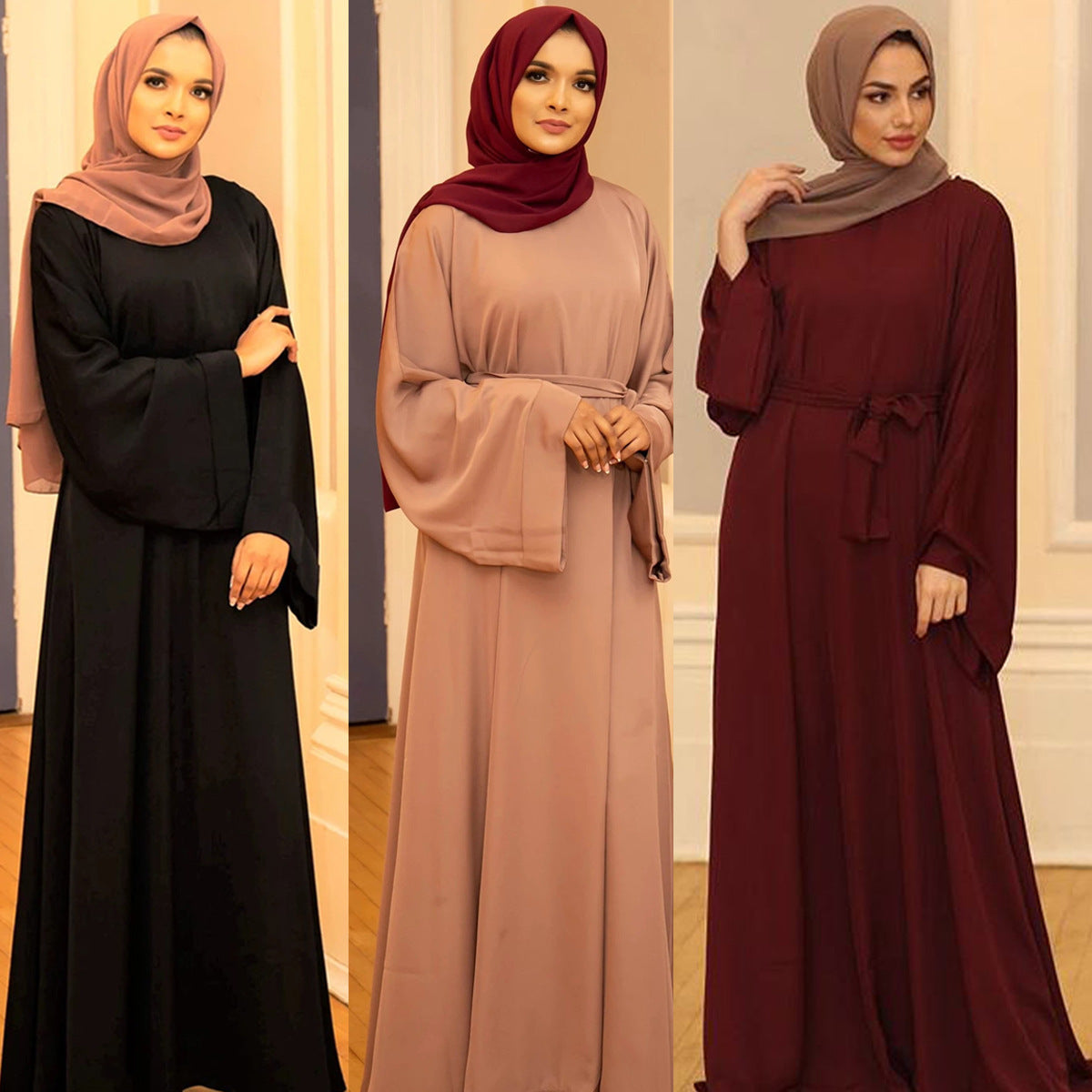 Basic Middle Eastern Turkish solid color plus size robe dress - Mubimart -  