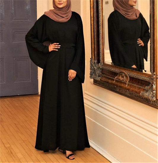 Basic Middle Eastern Turkish solid color plus size robe dress - Mubimart