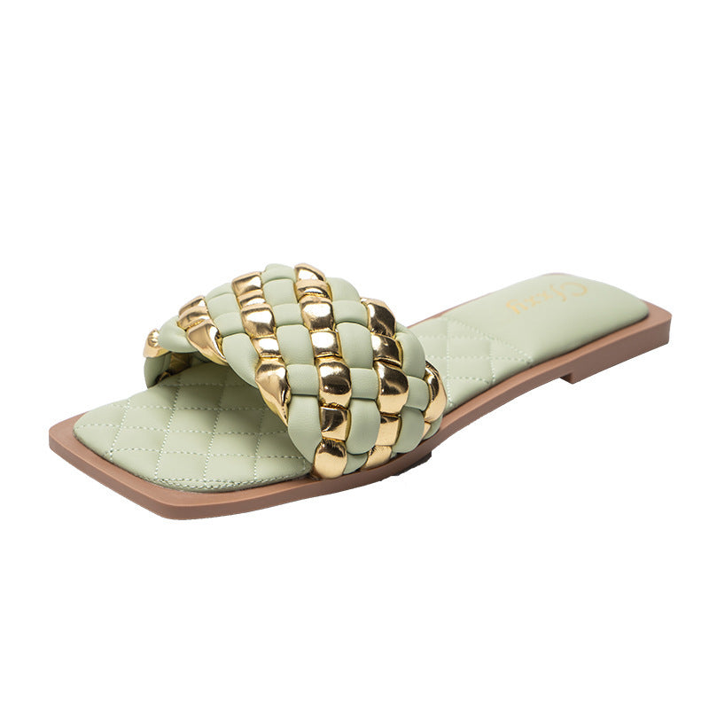 Weibliche Slides Hausschuhe Flache Ferse Sandalen Phnom Penh Woven Hausschuhe Weibliche