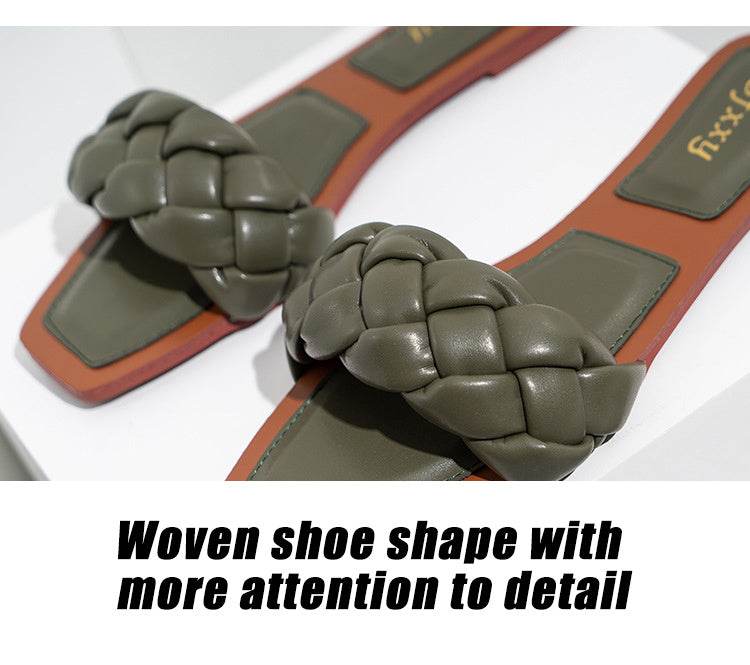 Female Slides Slippers Flat Heel Sandals Phnom Penh Woven Slippers Female - Mubimart