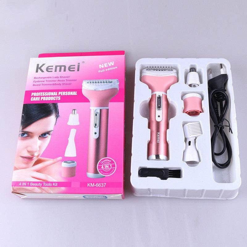 Portable 4in1 Multi-Functional Lady Women Rechargeable Shaver Eyebrow Shaping Nose Ear Hair Removal Device Armpit Razor - Mubimart