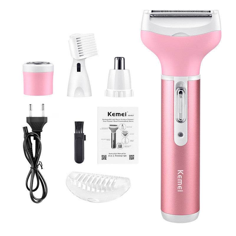 Portable 4in1 Multi-Functional Lady Women Rechargeable Shaver Eyebrow Shaping Nose Ear Hair Removal Device Armpit Razor - Mubimart