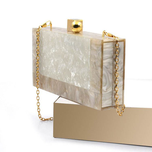 Shell Acrylic Stitching Messenger Dinner Bag Chain One Shoulder Clutch Female Bag - Mubimart
