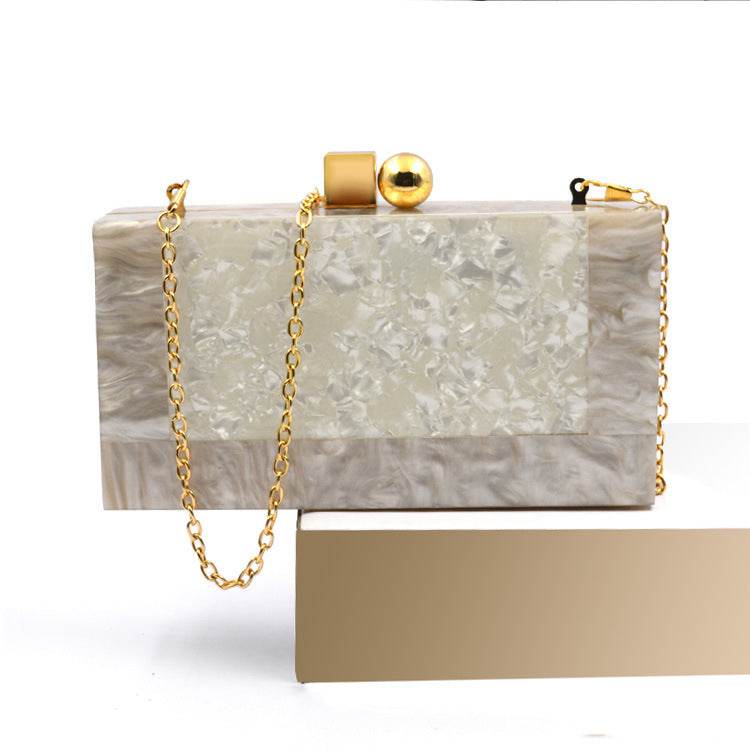 Shell Acrylic Stitching Messenger Dinner Bag Chain One Shoulder Clutch Female Bag - Mubimart