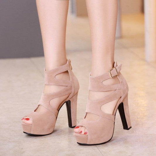 Suede Platform Sandals With High Heels - Mubimart