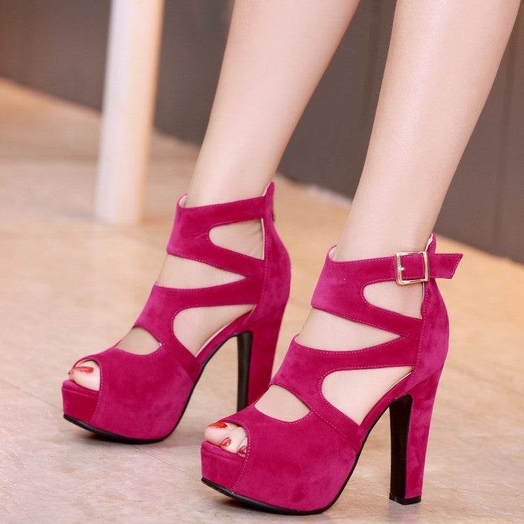 Suede Platform Sandals With High Heels - Mubimart