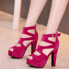 Suede Platform Sandals With High Heels