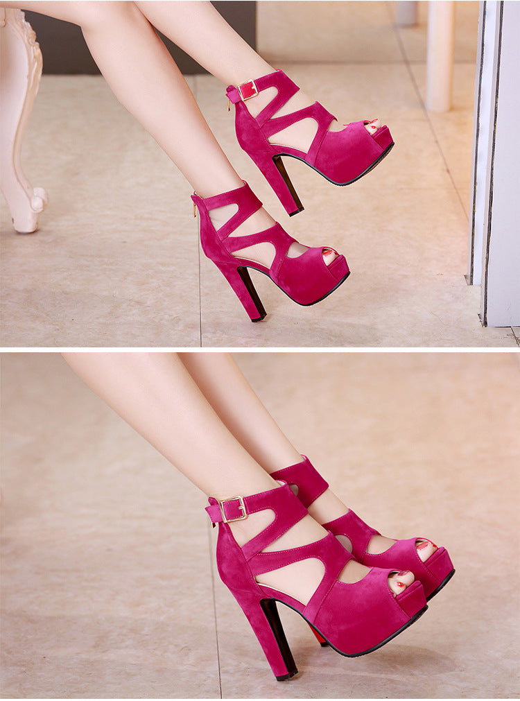 Suede Platform Sandals With High Heels