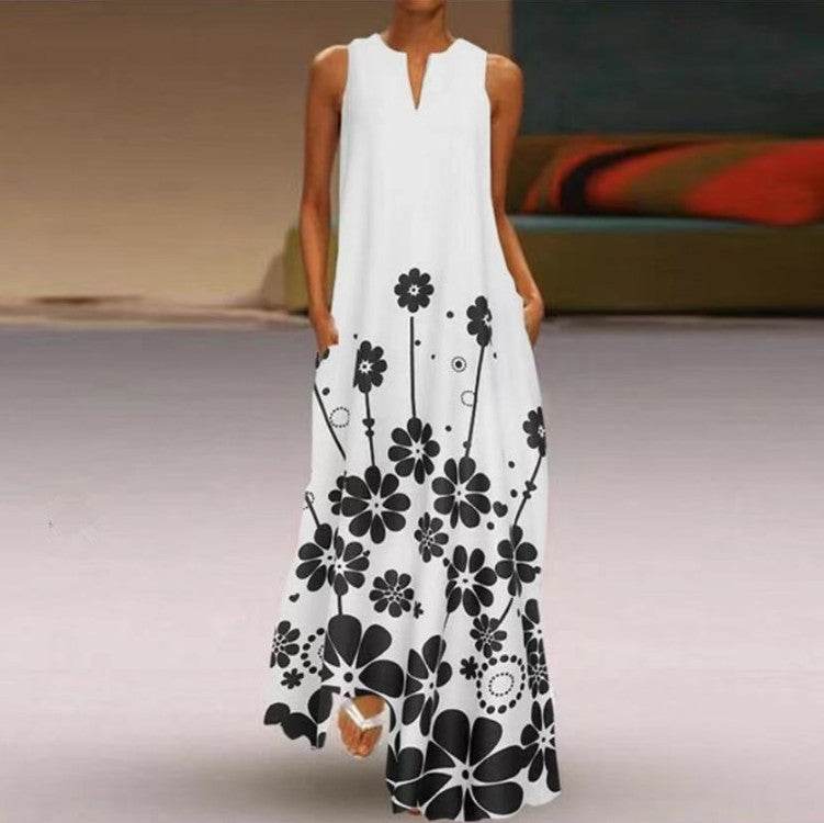 Women's New Printed Long Sleeveless Casual Plus Size Dress - Mubimart