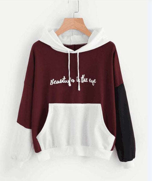 Explosive Color Matching Hooded Sweater Women - Mubimart