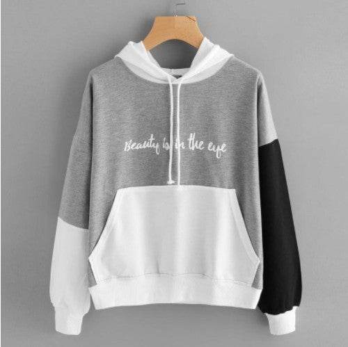 Explosive Color Matching Hooded Sweater Women - Mubimart