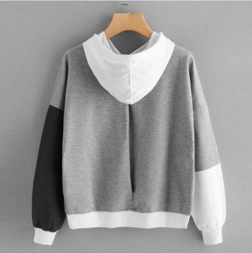 Explosive Color Matching Hooded Sweater Women - Mubimart