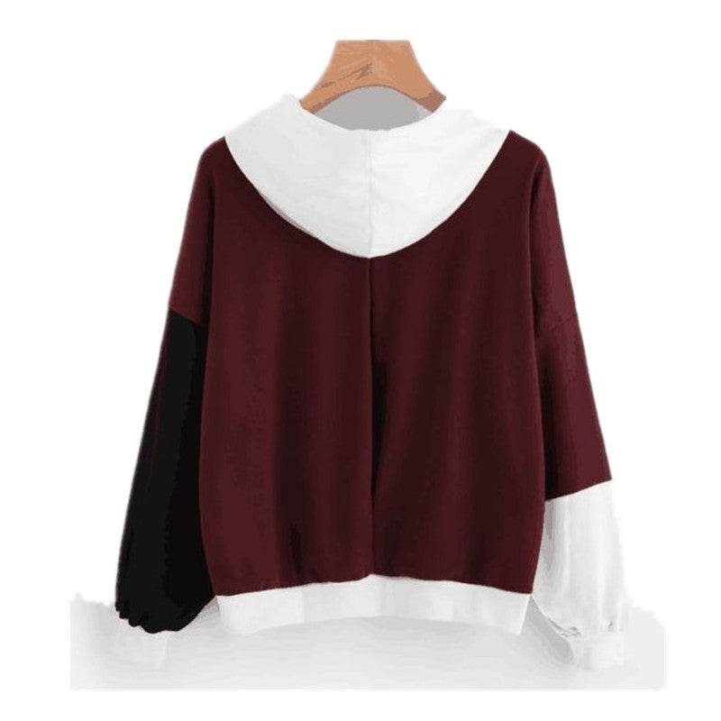 Explosive Color Matching Hooded Sweater Women - Mubimart