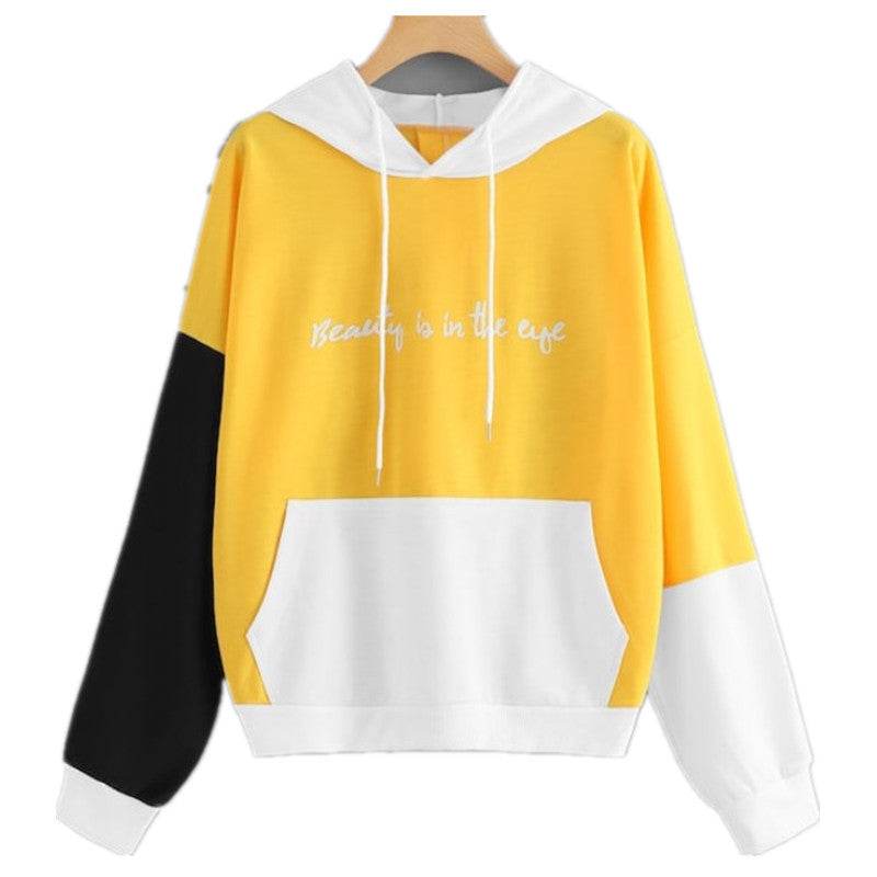 Explosive Color Matching Hooded Sweater Women - Mubimart