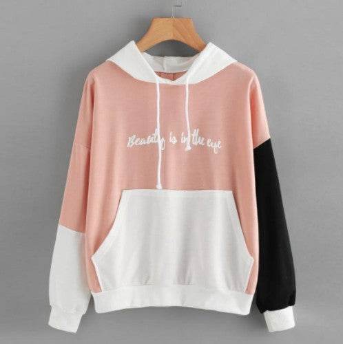 Explosive Color Matching Hooded Sweater Women - Mubimart