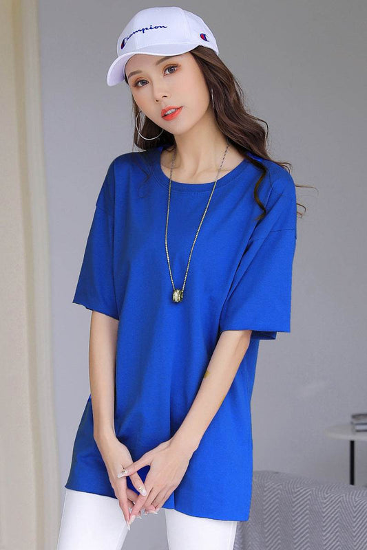 Pure Color Plus Size Short-sleeved T-shirt Women's Clothing - Mubimart