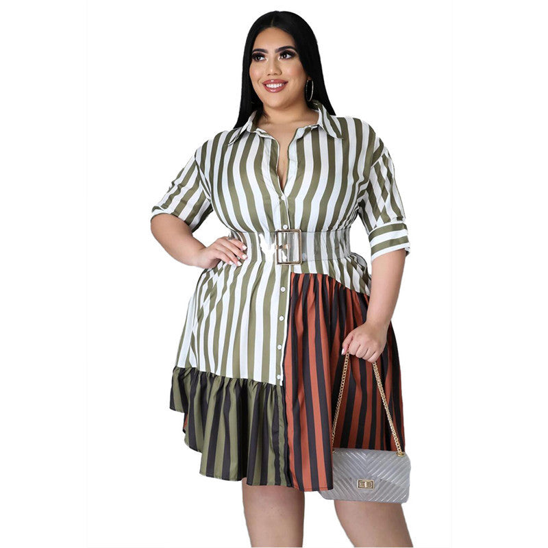 Printed Multicolor Stitching Plus Size Ladies Shirt Dress - Mubimart -  