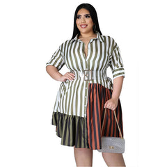 Printed Multicolor Stitching Plus Size Ladies Shirt Dress - Mubimart -  