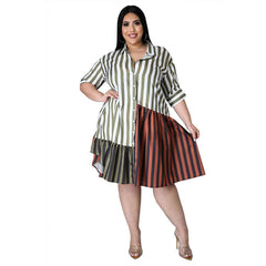 Printed Multicolor Stitching Plus Size Ladies Shirt Dress - Mubimart -  