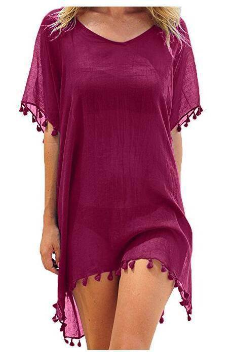 Women Blouses Loose Chiffon Dress Summer Beach Tunic Cover-Up Shirt - Mubimart