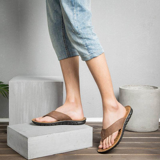 Non-slip Sandals Trend Korean Leather Massage Sandals - Mubimart