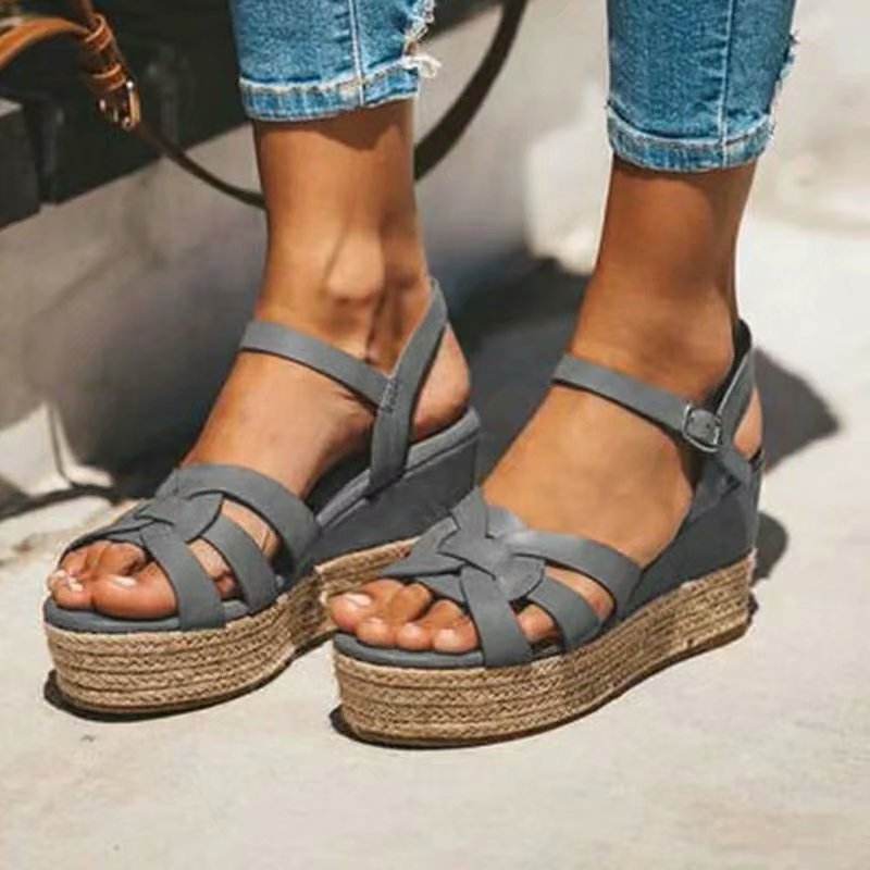 Plus Size Wedge High Heel Sandals - Mubimart