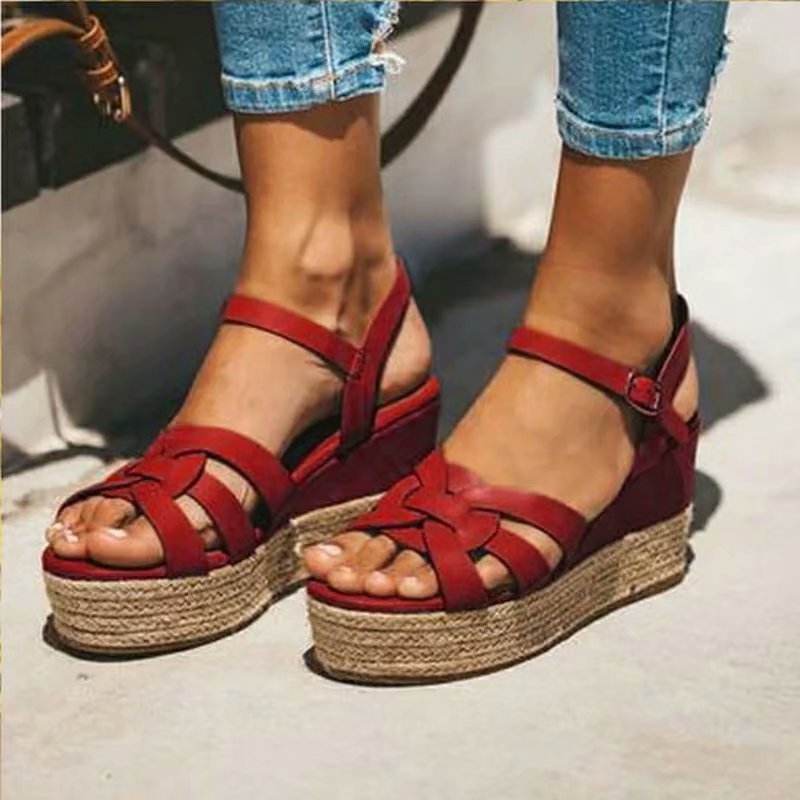Plus Size Wedge High Heel Sandals - Mubimart