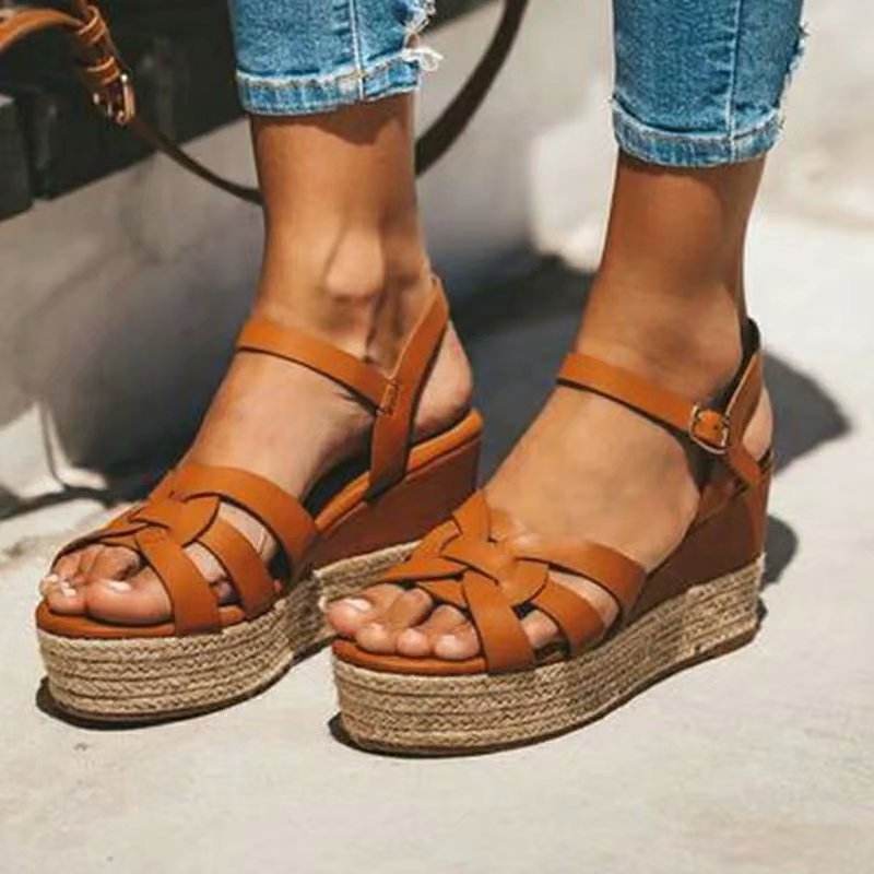 Plus Size Wedge High Heel Sandals - Mubimart