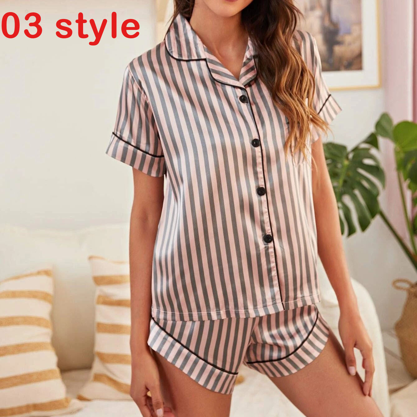 Summer Satin Women Pajams Print V-Neck Stretch Lingerie Female Sleepwear Casual Shorts Set Loungewear Women - Mubimart -  