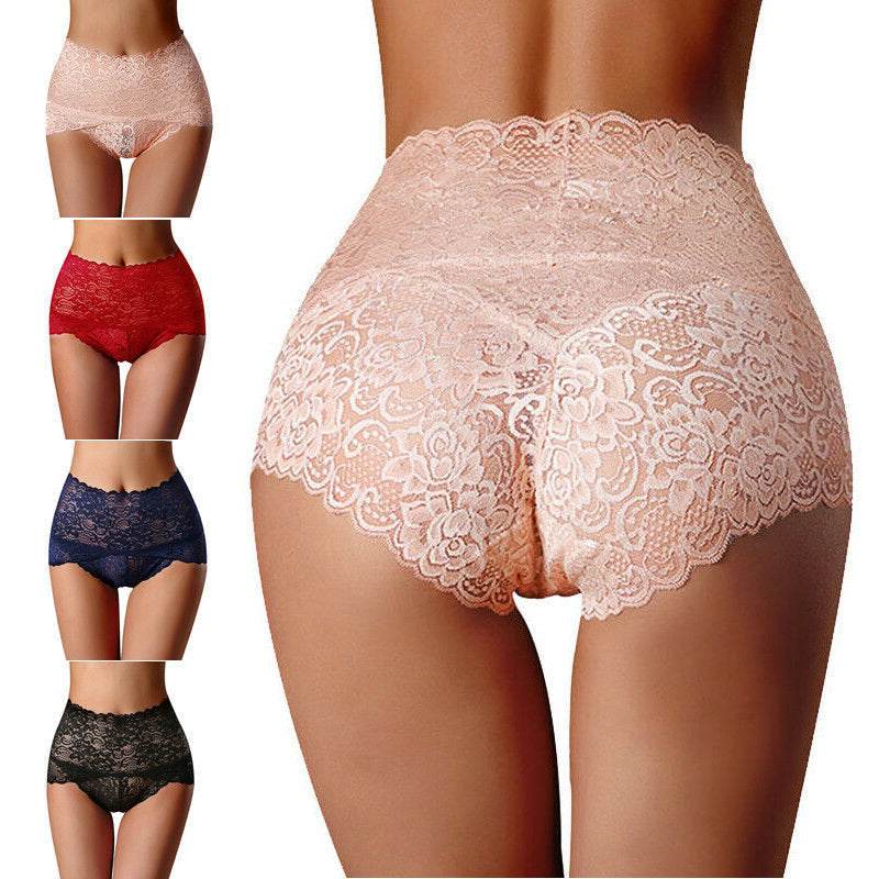 Hollow Lace Sexy High Waist Panties - Mubimart