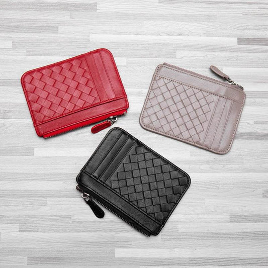 Ladies Card Holder Leather Ultra-Thin Woven Business Card Holder Card Holder - Mubimart