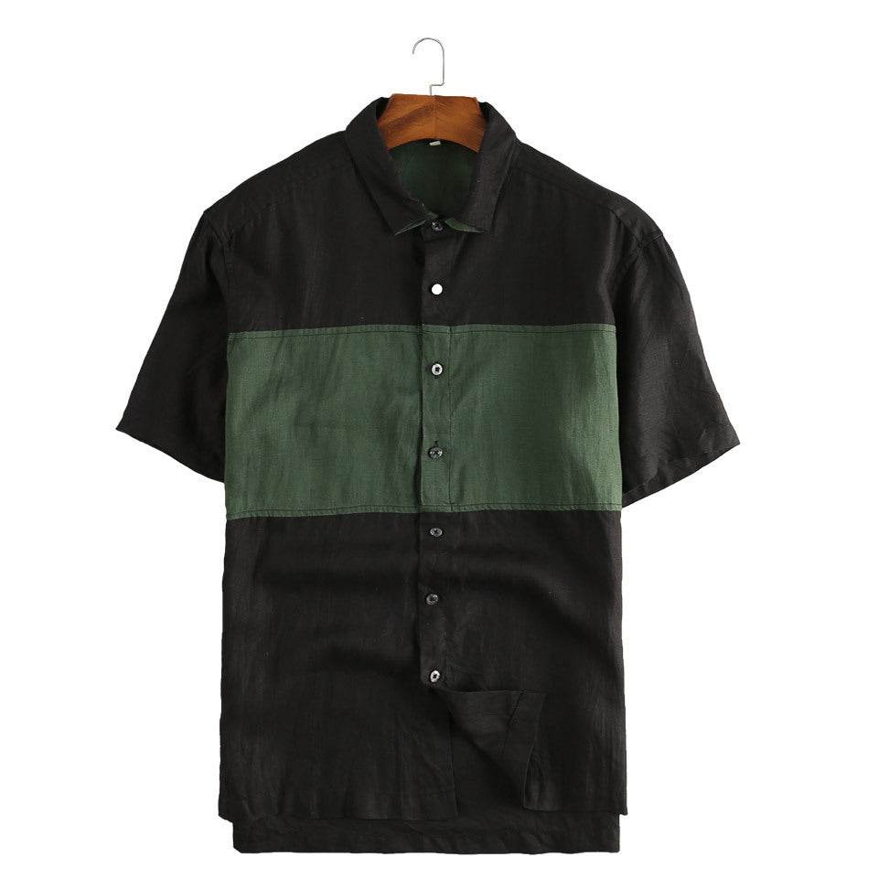 Summer New Linen Shirt Men's Short-sleeved Business Stitching Linen T-shirt - Mubimart