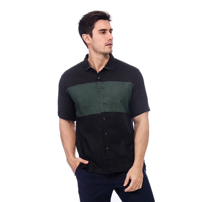 Summer New Linen Shirt Men's Short-sleeved Business Stitching Linen T-shirt - Mubimart