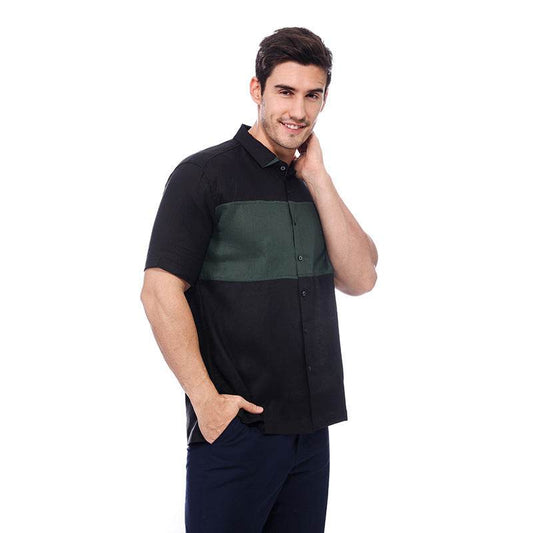 Summer New Linen Shirt Men's Short-sleeved Business Stitching Linen T-shirt - Mubimart