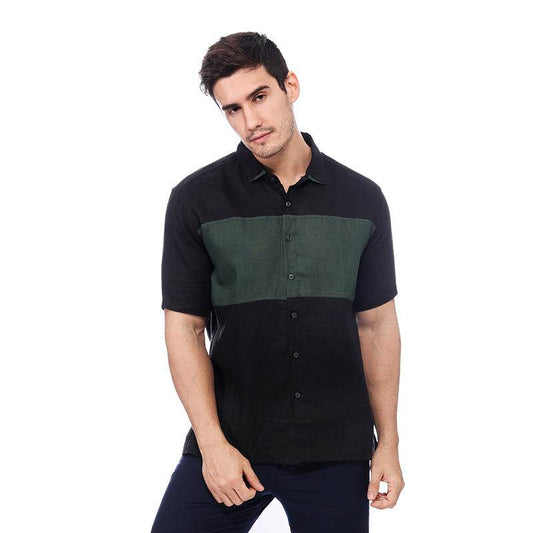Summer New Linen Shirt Men's Short-sleeved Business Stitching Linen T-shirt - Mubimart