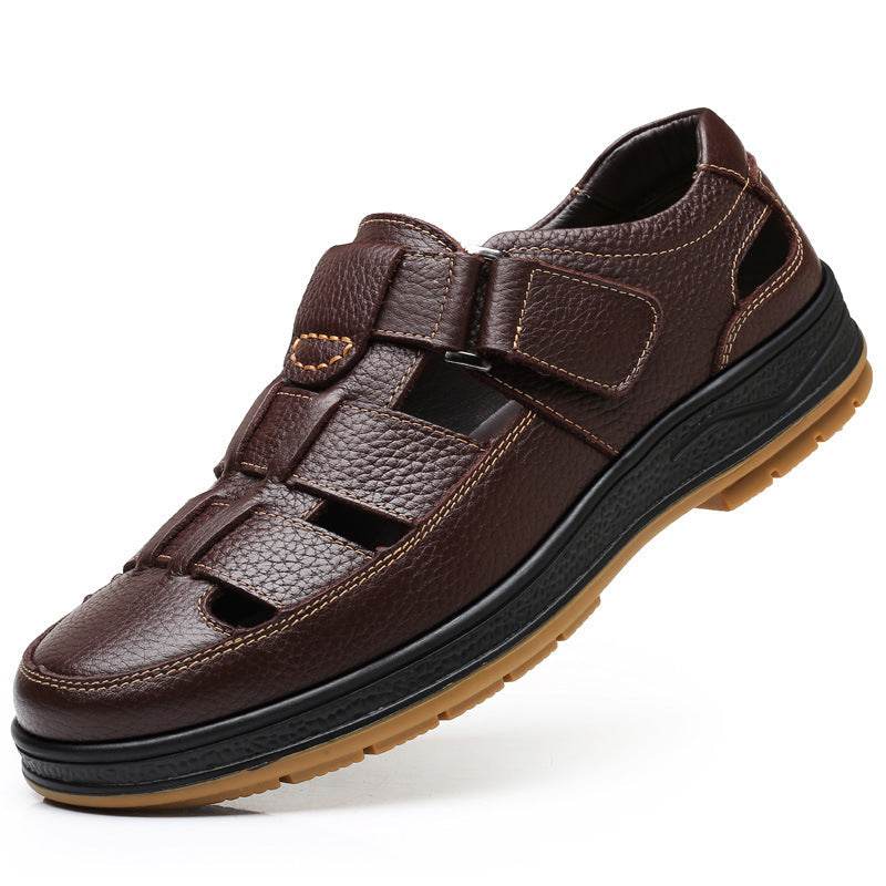Leather Middle-aged Baotou Sandals Men's Hollow Breathable Leather Shoes - Mubimart