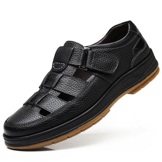 Leather Middle-aged Baotou Sandals Men's Hollow Breathable Leather Shoes - Mubimart