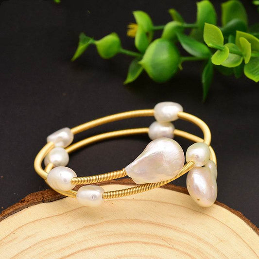 Freshwater Pearl Bangle Bracelet - Mubimart