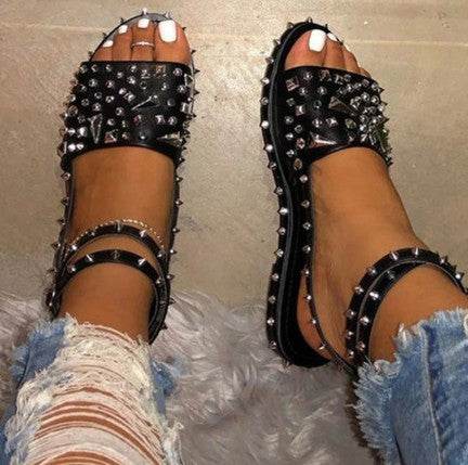 Rivet Sandals Women Fashion Hot Selling Wild Roman Casual Sandals Women - Mubimart