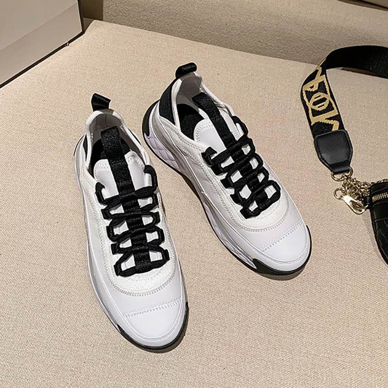 Luxury Brand Wedges Sneakers Women Leather Chunky - Mubimart