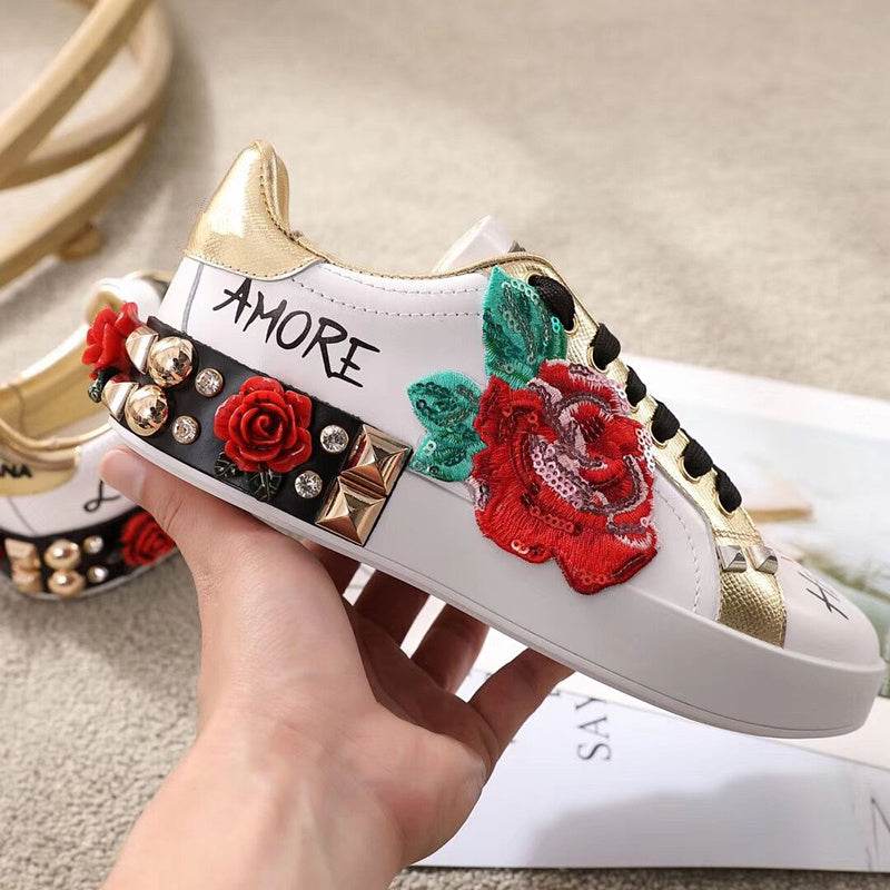 Love Leather White Shoes Women Casual Single Shoes - Mubimart
