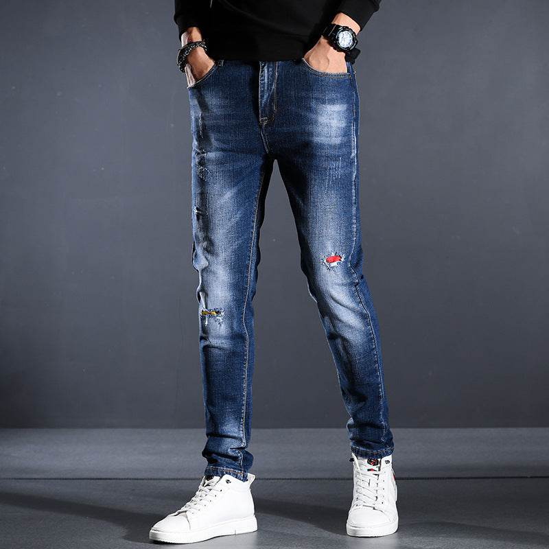 Jeans Men's Four Seasons Slim Fit Hole - Mubimart