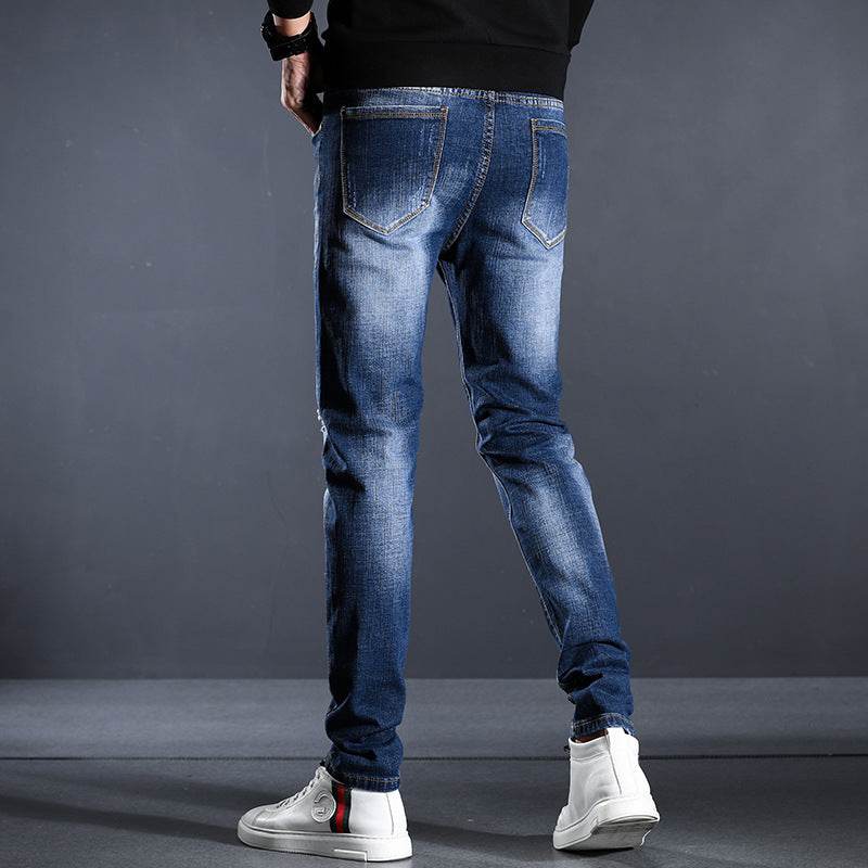 Jeans Men's Four Seasons Slim Fit Hole - Mubimart