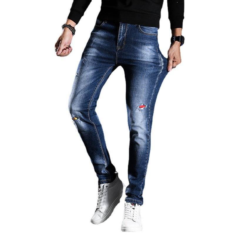 Jeans Men's Four Seasons Slim Fit Hole - Mubimart